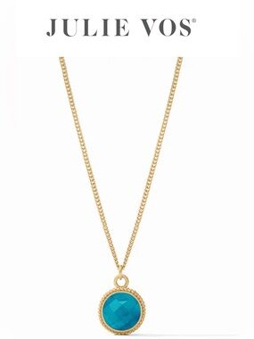 NWOT, Julie Vos Fleur-de-Lis Solitaire Necklace, Iridescent London Blue
